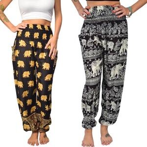 Set of 2 joggers from The Elephant Pants- black and burgundy